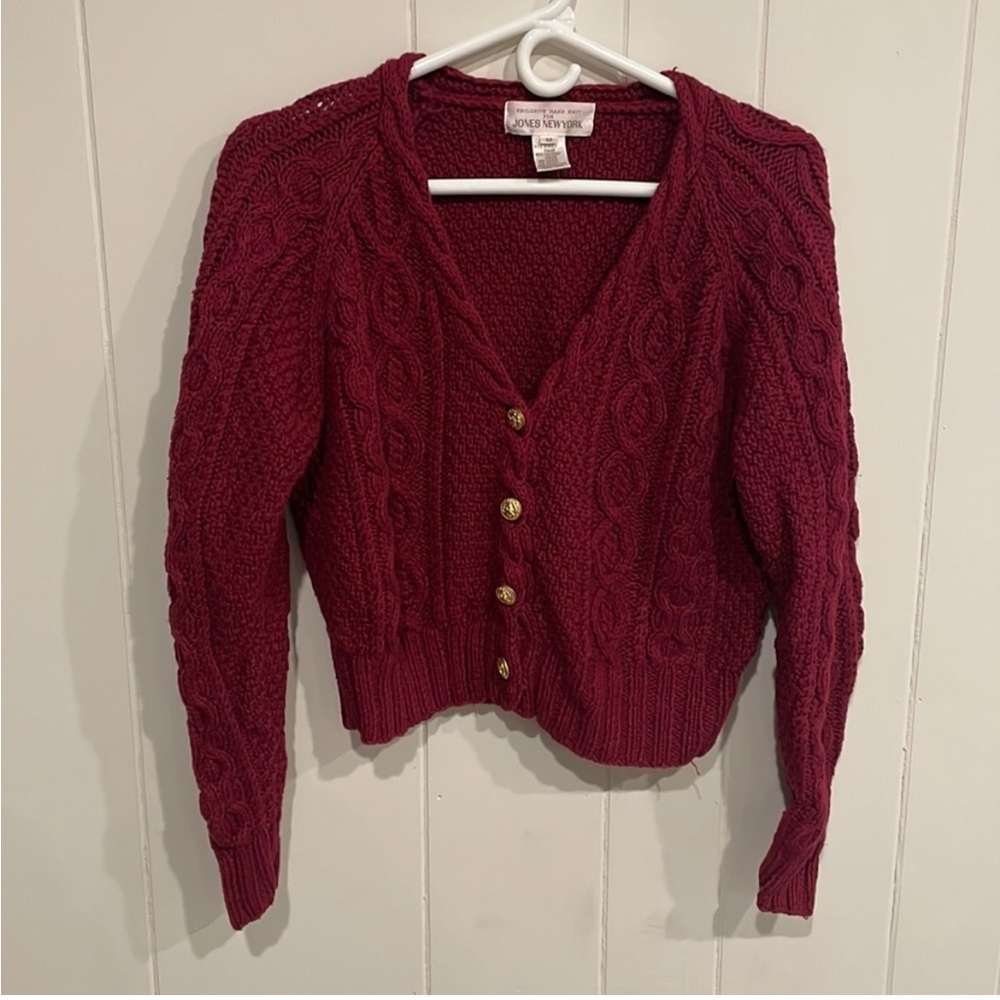 Vintage Chunky Knit Slightly Cropped Cardigan Sweater